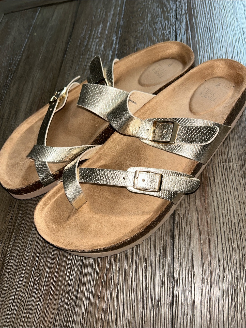 Time and Tru gold footbed sandals